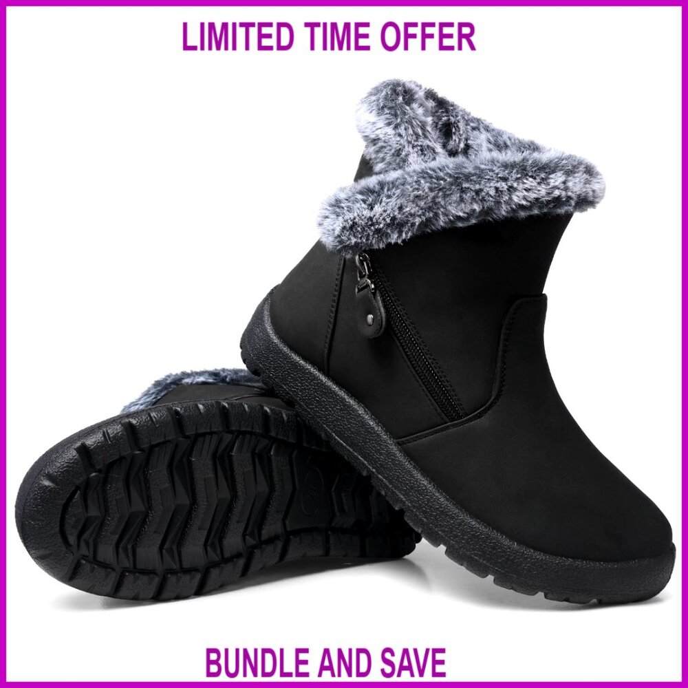 Waterproof Fur Lined Winter Boots Ankle Booties Insulated Snow Shoes